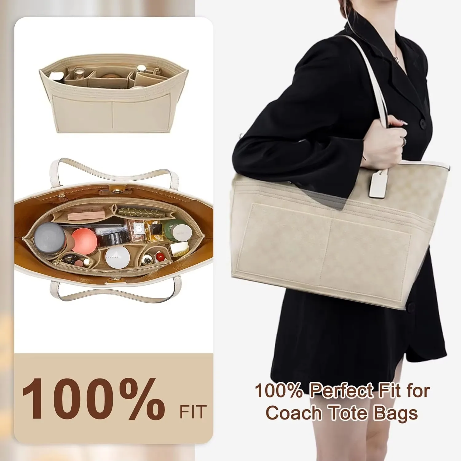 2Pcs Set Purse Organizer Insert For Handbags Felt Bag Organizer For LV Neverfull Tote Bag Organizer Insert Two-piece Set