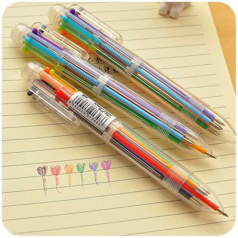 6 in 1 color multi function ballpoint pen 0.5mm novelty multi-color children\'s gifts office stationery and School