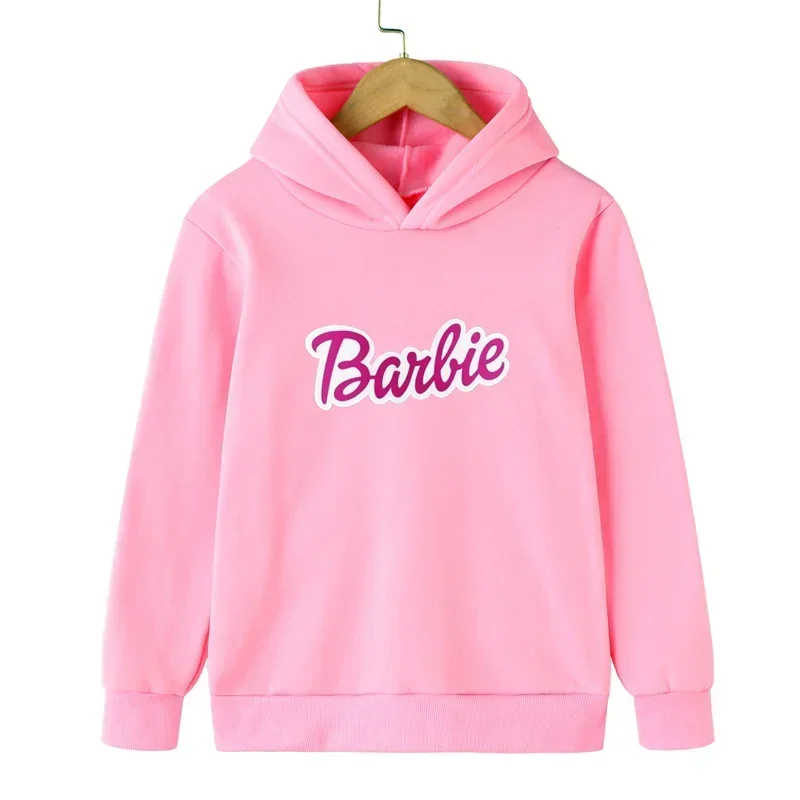 Spring Autumn New Love Barbie Cartoon Print Kid Fleece Hoodie Girls Long Sleeve Kawaii Sweatshirt Children Pullover Baby Clothes