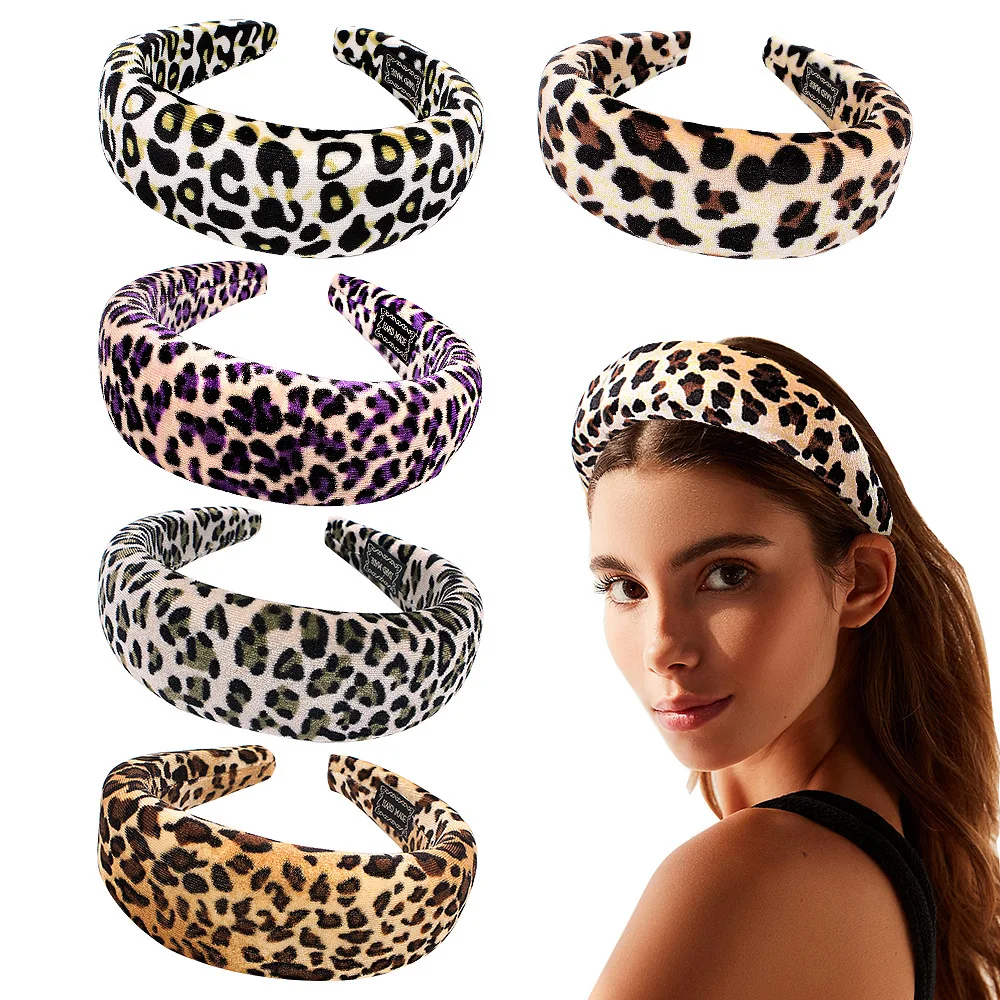 

Fashion Leopard Print Sponge Headband Wide Headbands Curly Hair Sponge Headband Women Girls Hair Styling Braiders Accessories