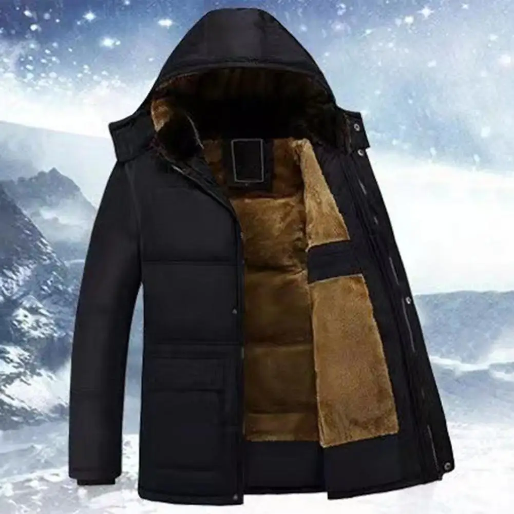 Chaqueta informal con capucha para hombre, abrigo de algodón grueso con cremallera, forro de felpa, diseño a prueba de viento