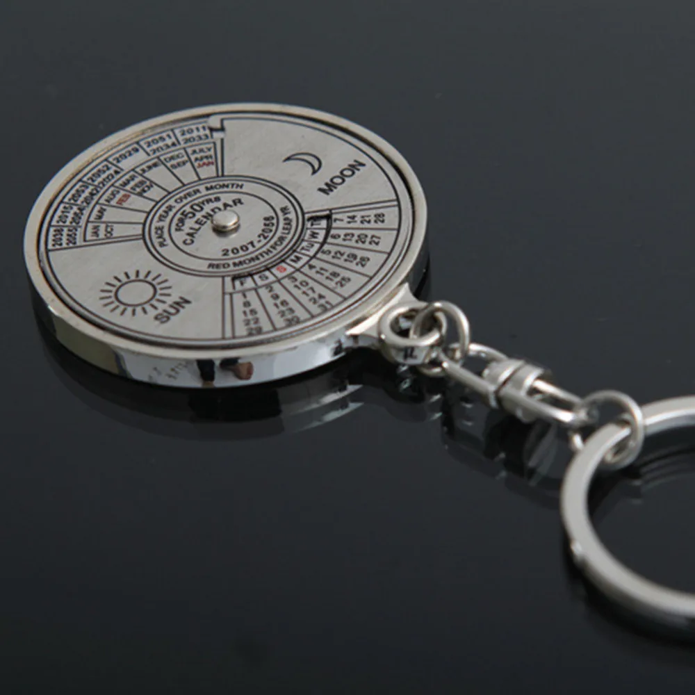 New Fashion Personalized  50 Years Perpetual Calendar Keyring Keychain Silver Color Alloy Key Chain Ring Keyfob