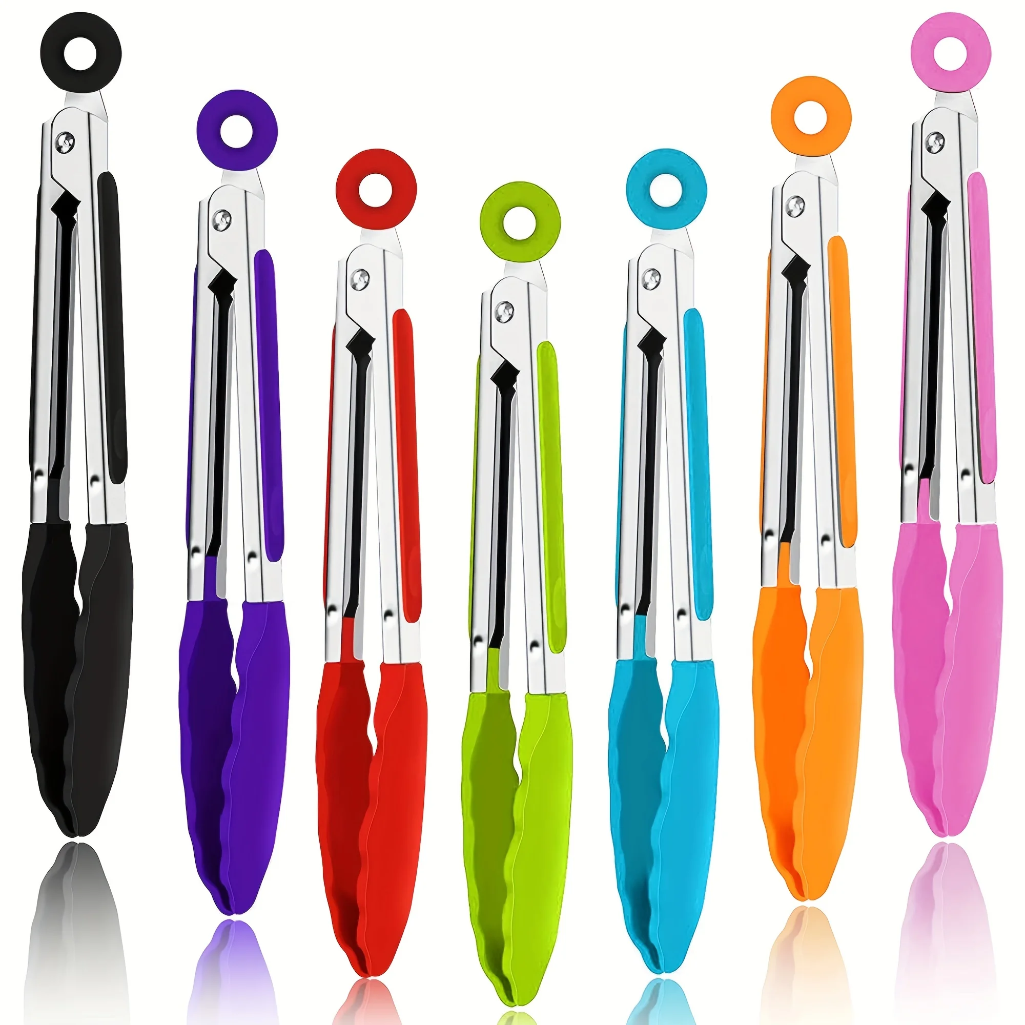 

3pcs/7pcs Multipurpose Silicone Kitchen Tongs Set - Heat-Resistant, Non-Stick Mini Tongs with Stainless Steel Handles - Ideal fo