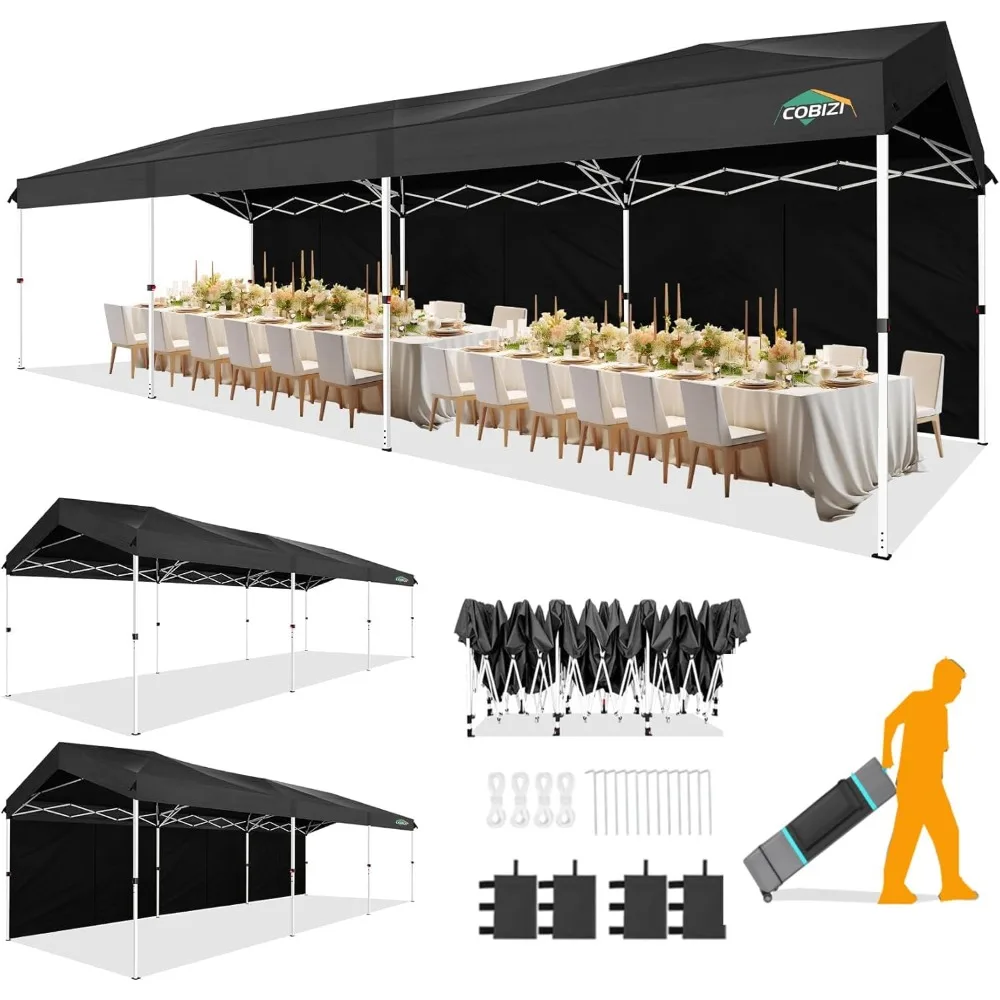 

10x30 Party Tent with Wheeled Bag 10x30 Pop up Canopy with One-Push Setup, Outdoor Canopy with 3 Sidewalls Gazebo Event Shelter