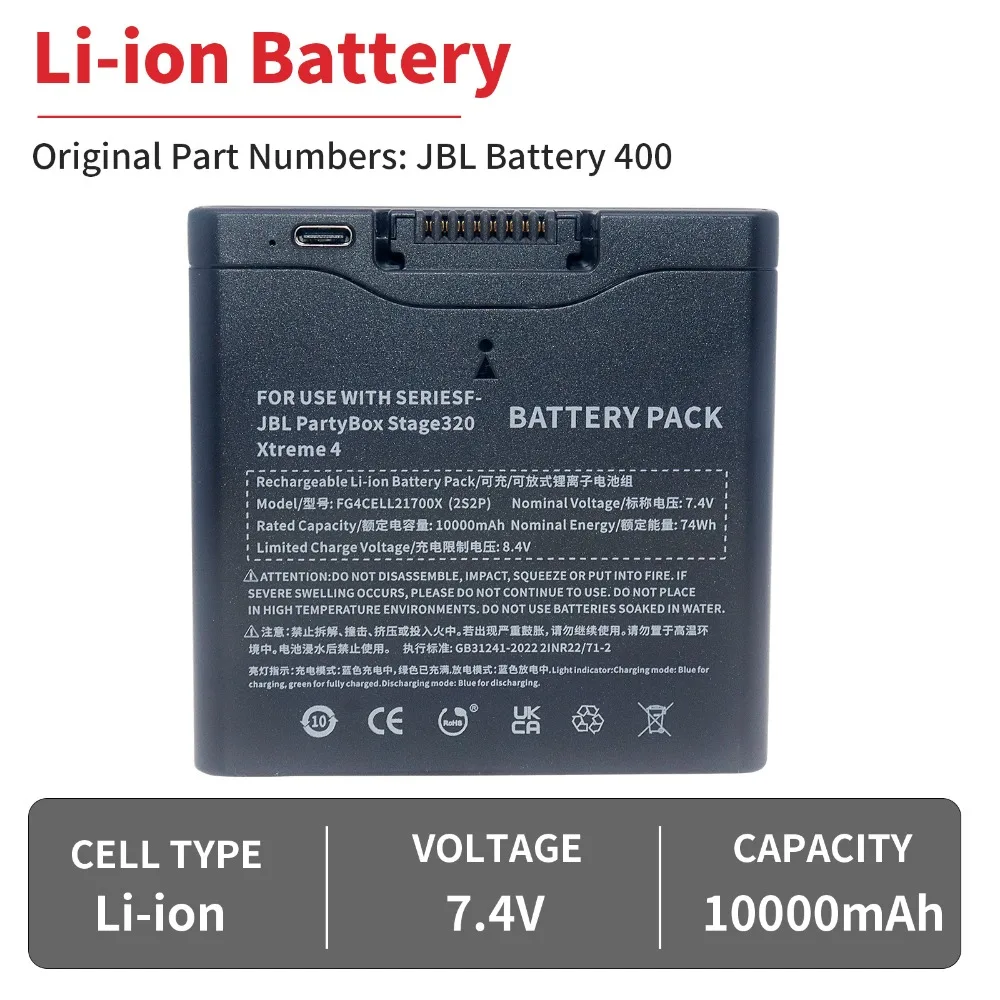 NEW Speaker Battery Type C FG4CELL21700X for JBL Xtreme 4 PartyBox Club 320 68Wh Battery 400 Wireless Bluetooth Battery