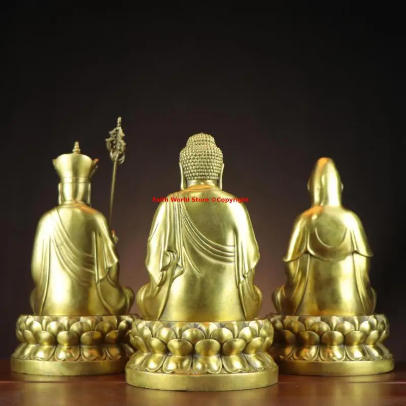 SAN SHENG FO COPPER buddha Sakyamuni Di zangwang guan yin buddha statue Safety Healthy luck bless HOME temple Worship protection