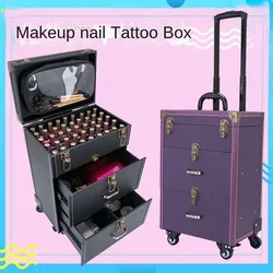 Professional Rolling Beauty Storage Tool Box with Multiple Compartments and Universal Wheels for Outdoor Travel Nail Art Makeup