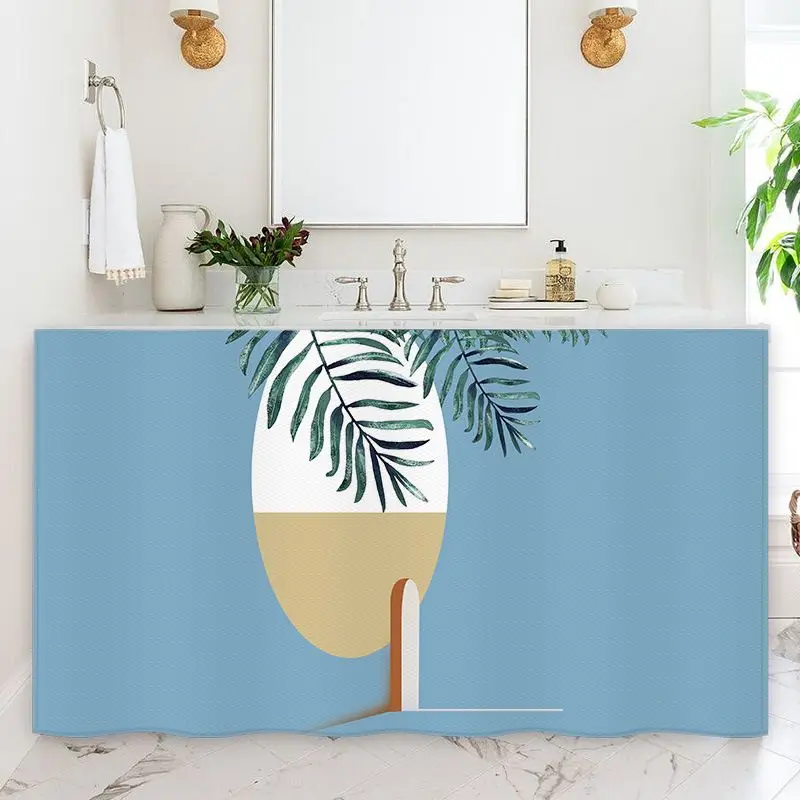 VIKAMA Boho Vase Palm Leaf Beige Cabinet Curtain, 6 Designs, Short Curtain for Kitchen Cabinet Door Decor