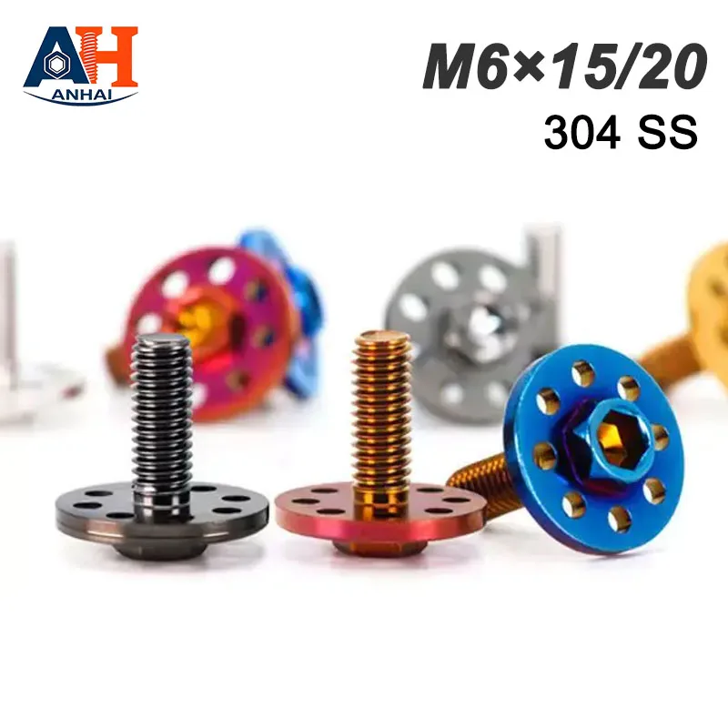 4pcs M6x15/20 304 SS Hex Slot Flange Screws with Titanium Plated for Motorcycle Bike DIY License Plate Fixing Screws