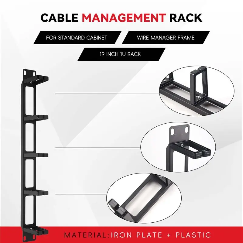 19 Inch 1U Rack Cabinets Cable Management Network Organizer Hollow Metal Base Five Ring Detachable Wire Manager Frame Customer F