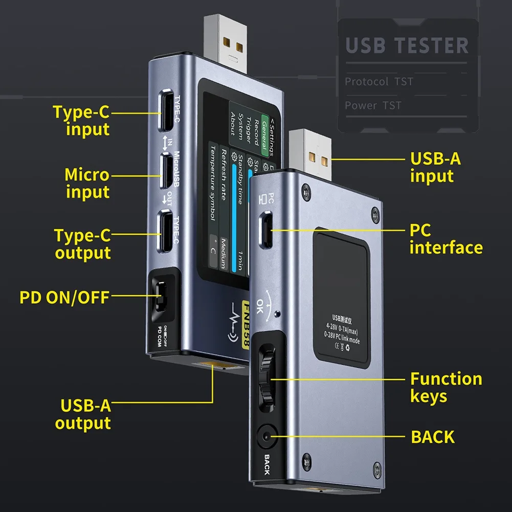 1pc FNB58 USB Bluetooth Tester Voltage Ammeter Type-C Multi-function Fast Charge Tester QC/PD Decoy Test Meters With APP Control