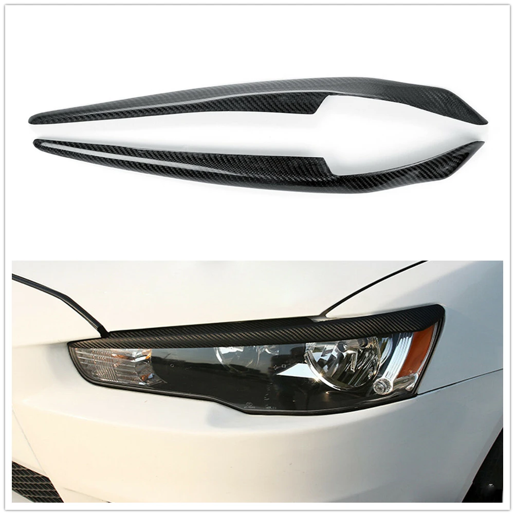 Carbon Fiber Front Head Light Cover Brow Headlight Eyelid Eyebrow Strip For Mitsubishi Lancer Ralliart Lancer EX 2007-2014