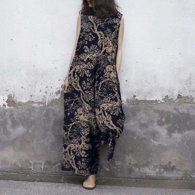 

Новинка 2023: Широкие брюки-комбинезон с высокой талией, свободного кроя, в национальном стиле, длинные, повседневные, из полиэфирного волокна