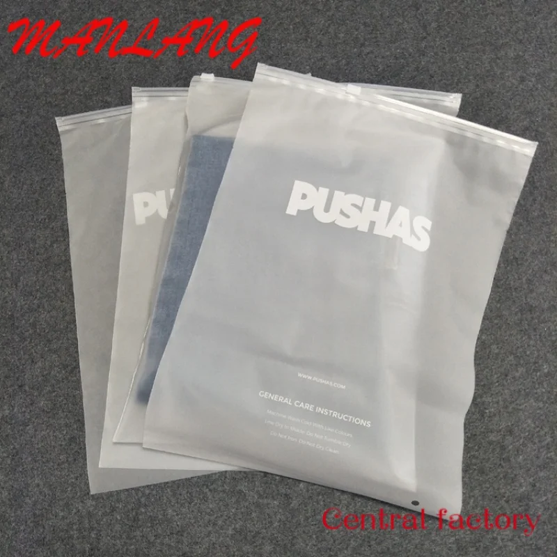 Tas ritsleting kemasan plastik mudah terurai kustom Matte/buram, kaus pakaian renang tas pakaian kunci ritsleting dengan Logo