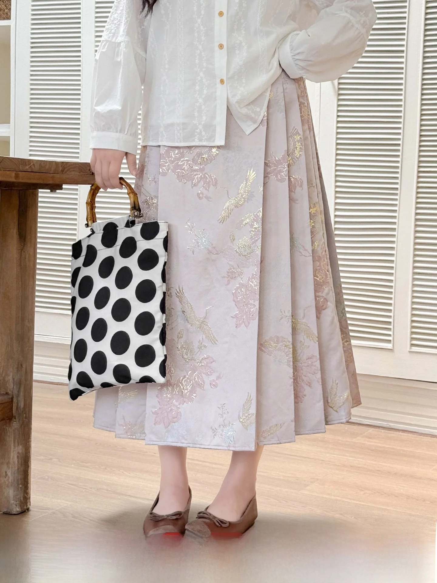 New Chinese Style Embroidered Feather Gold Weave Half Skirt High Waist A-Line Midi Skirt for plus Size Women Commute Wear