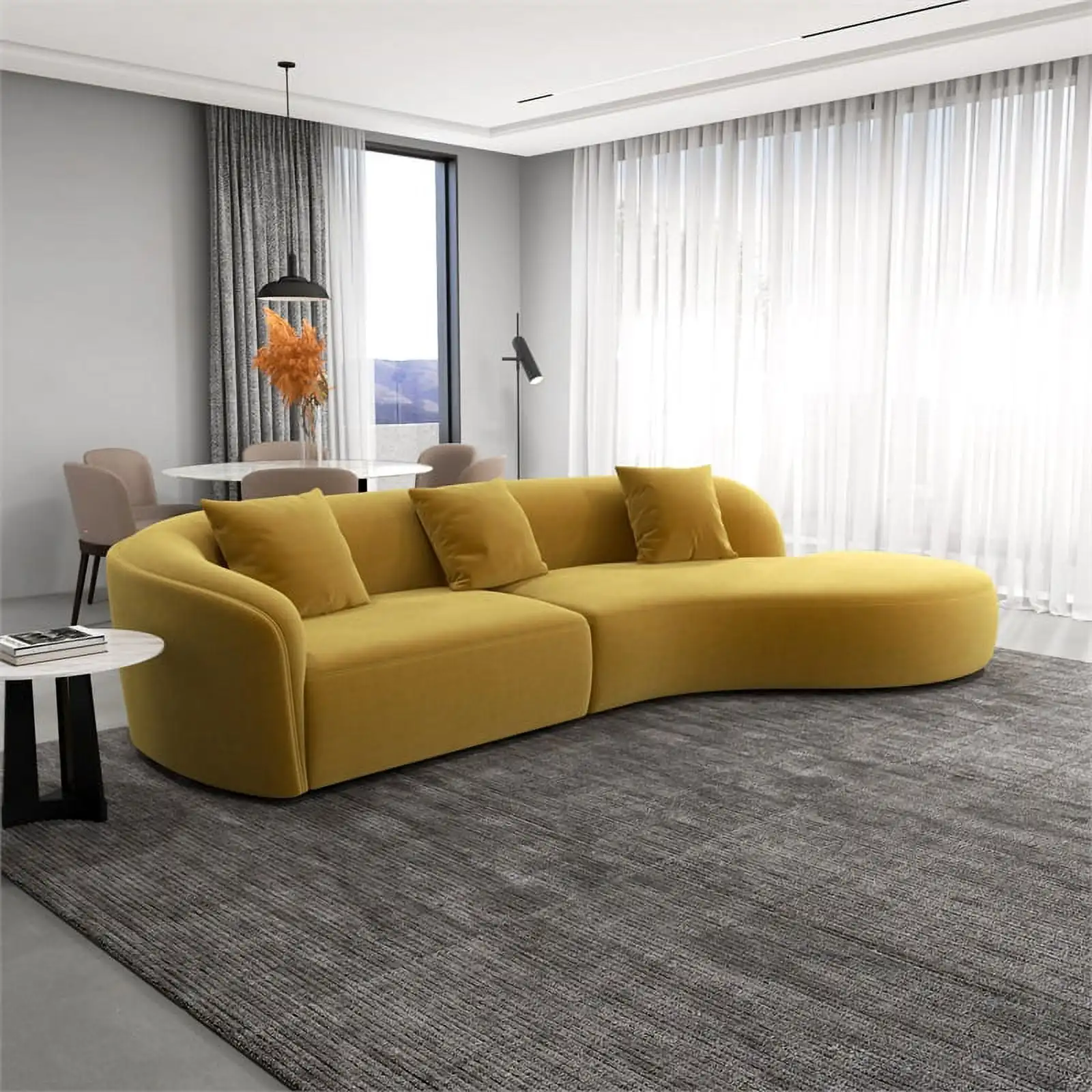 

Convertible Sofa Curvy Velvet Fabric Sofa Couch Japandi Style Luxury Modern Velvet Curvy Couch in Gold Living Room Sofas