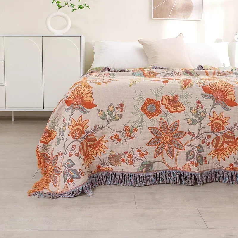 New Bohemian Blanket Four Seasons Sofa Cushion Large Size Soft Cotton Blanket Multi-layer Gauze Cooling Quilt Double Bedspread