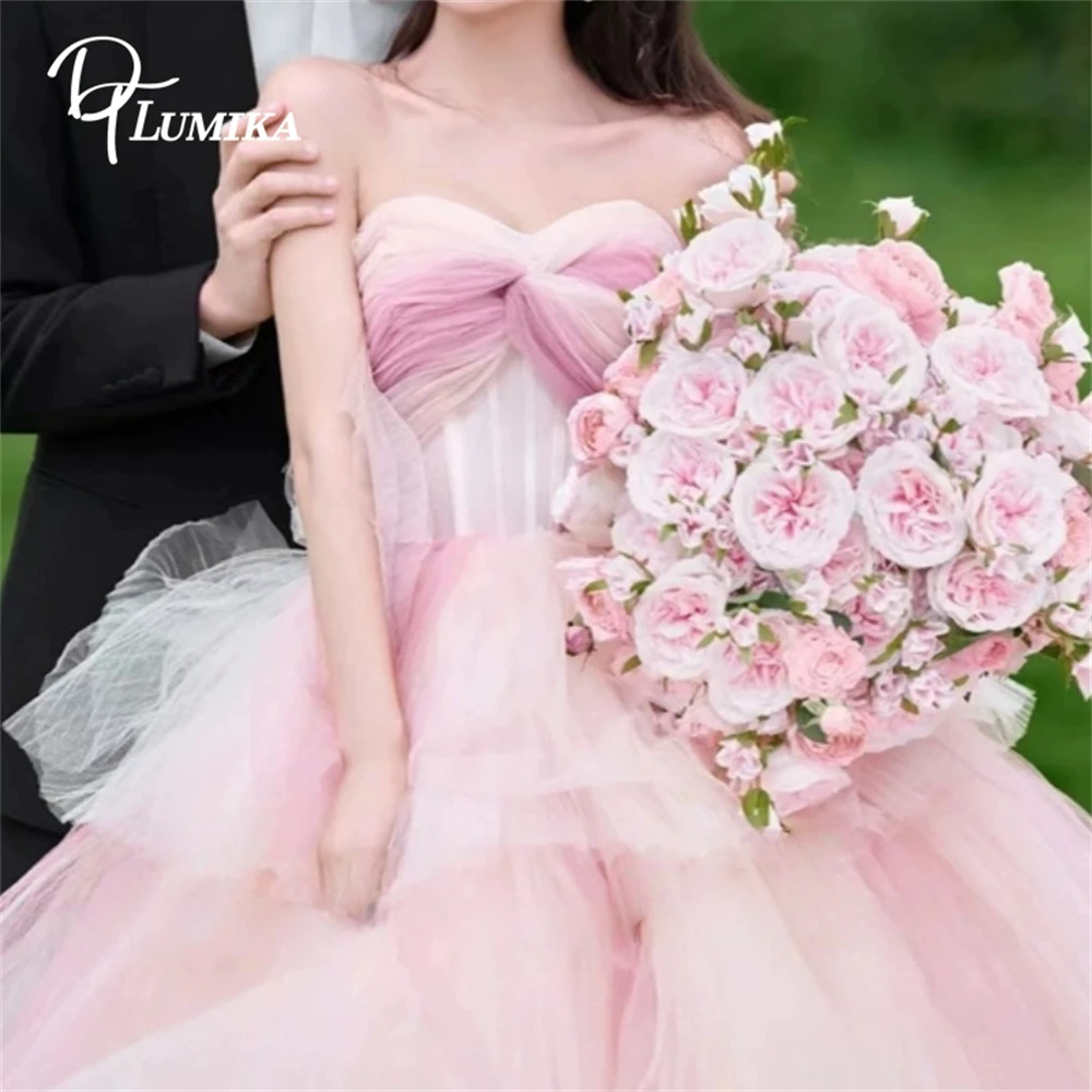 Dtlumika vestido maxi de tule sem alças em camadas para mulheres, vestido de baile vestido de festa de casamento para noiva 2026 vestido de baile longo personalizado