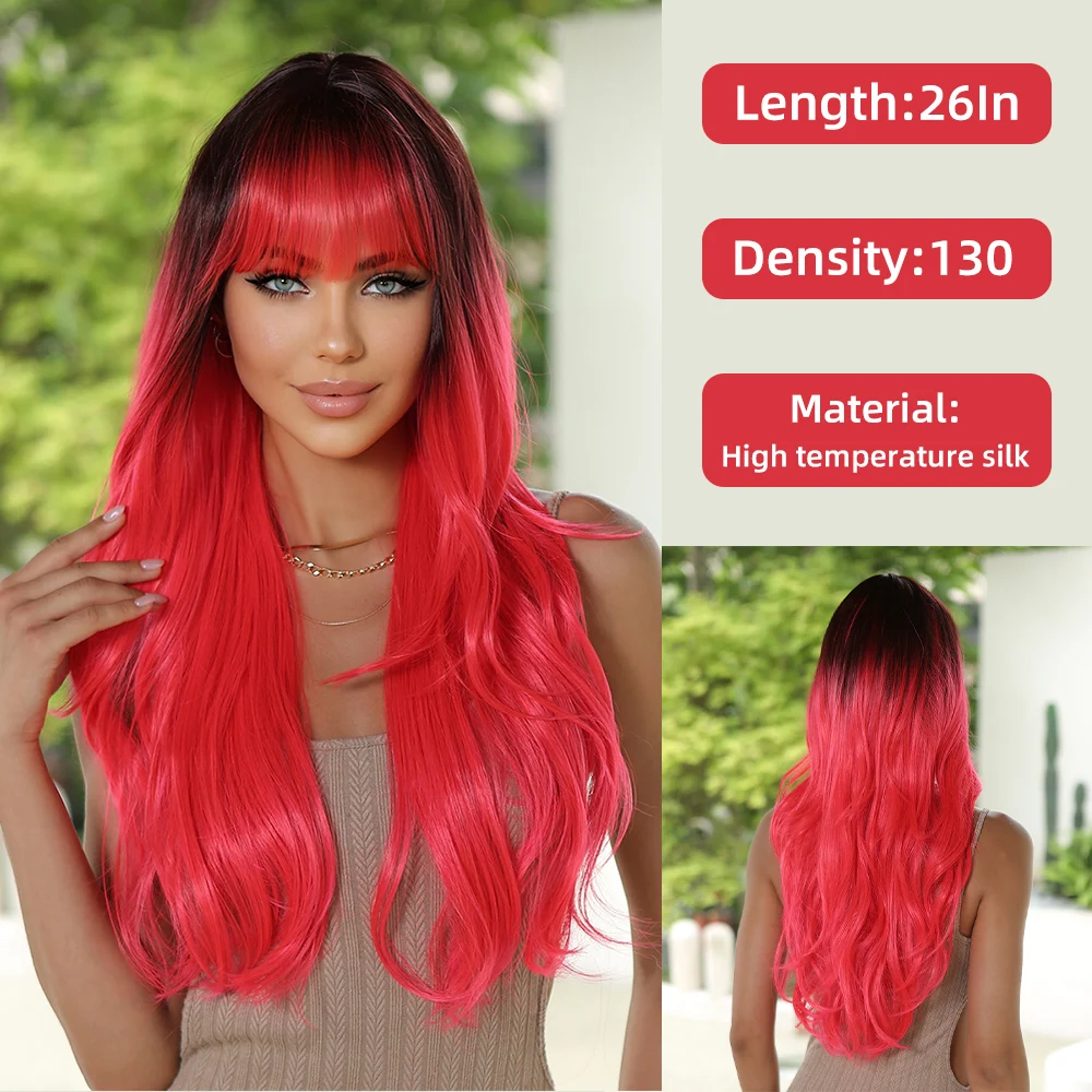 

Halloween Cosplay Wigs Ladies Dyed Gradient Red Long Curly Chemical Fiber High Temperature Silk Wigs Natural Full Head Set