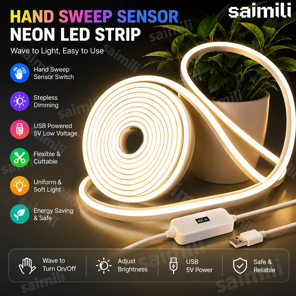 USB Neon LED Strip Waterproof Flexible Tape With Hand Sweep Gesture Sensor Dimmer Switch For Indoor Outdoor DIY Decor Lighting