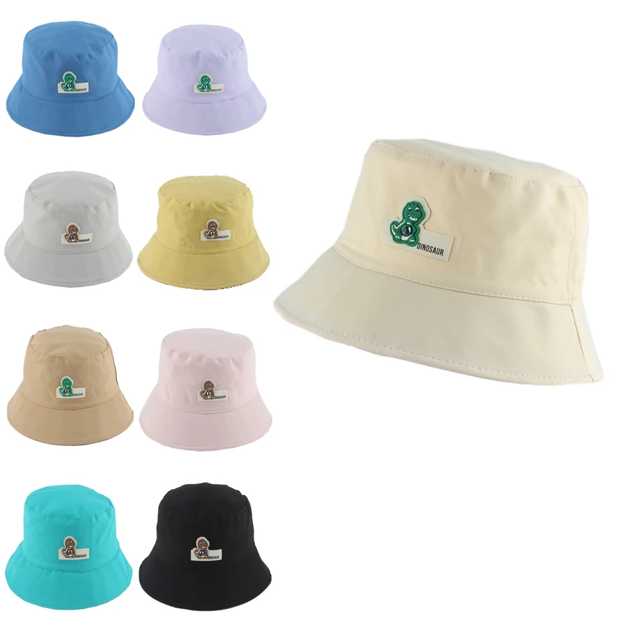 

Summer Baby Bucket Hat Boys Girls Solid Candy Color Cartoon Dinosaur Cute Fisherman Hats Kids Panama Beach Sun Cap Children 1-6Y
