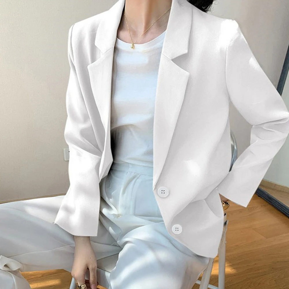 

Женский повседневный пиджак с длинными рукавами, свободная куртка для офиса и поездок на работу, верхняя одежда с воротником с лацканами