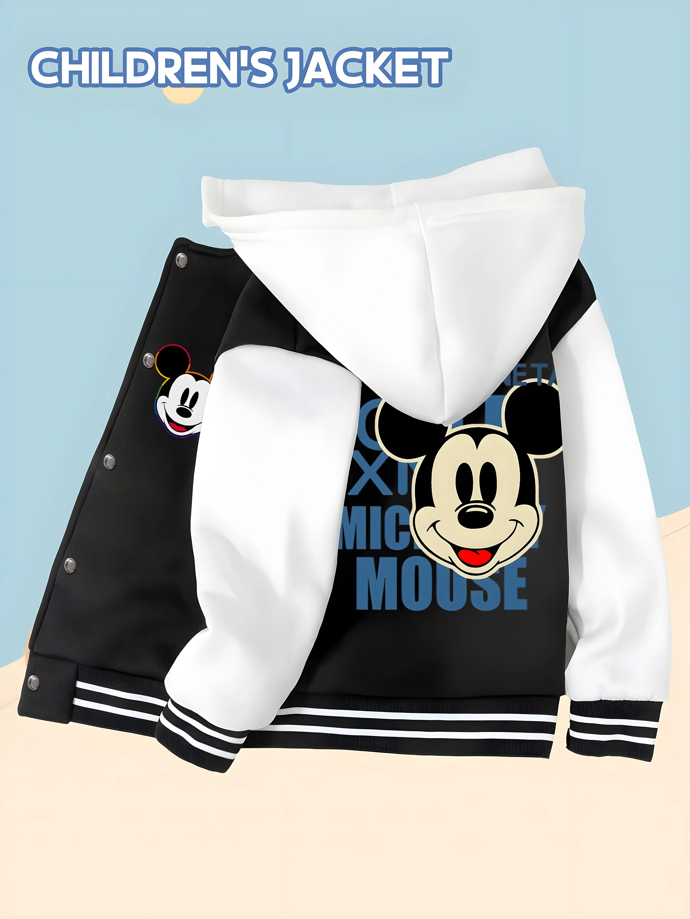 

MINISO Disney Boys' Baseball Jacket - Mickey Mouse Logo, front logo Mickey Mouse, back logo, perfect for casual wear