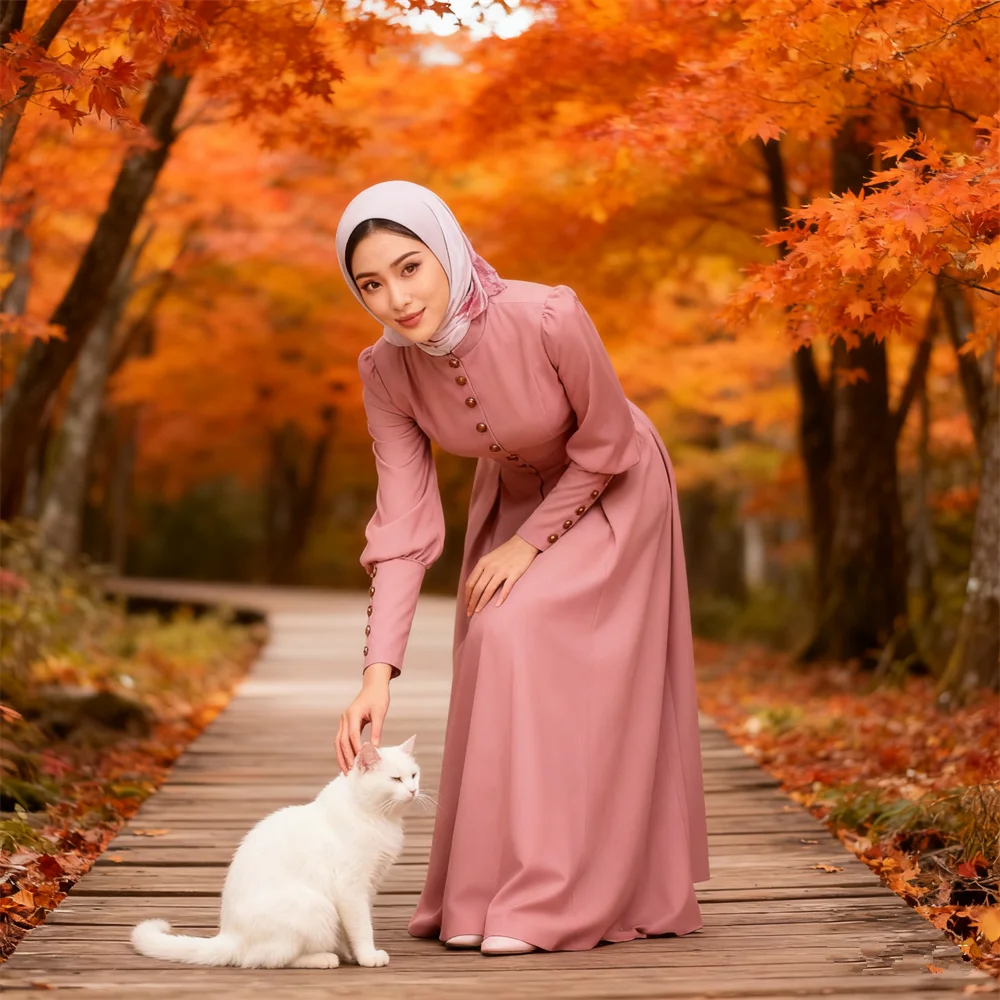 

New Women Muslim Long Sleeve Modest Dress Buttons Abaya Eid Mubarak Jalabiya Islamic Clothing Ramadan Morocco Kaftan Arabic Robe