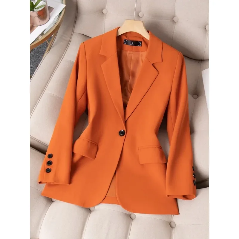 Orange Blue Black Women Casual Blazer Ladies Female Long Sleeve Solid Jacket For Autumn Winter