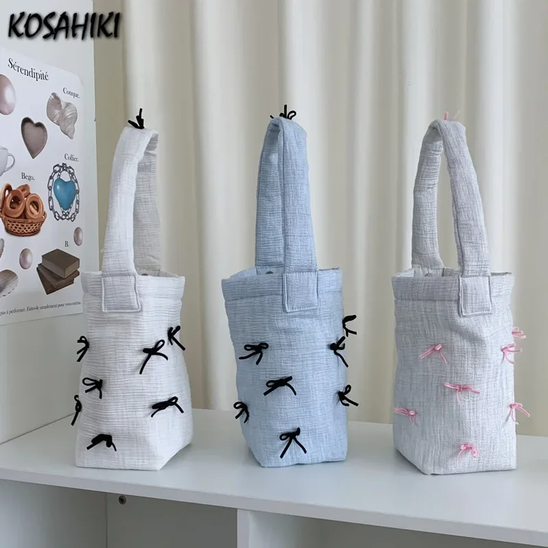 

Sweet Y2k Aesthetic Chic Bow Top-Handle Bags Korean Fashion Kawaii Bow Clutches Trendy All Match Women Cute Purses and Handbags