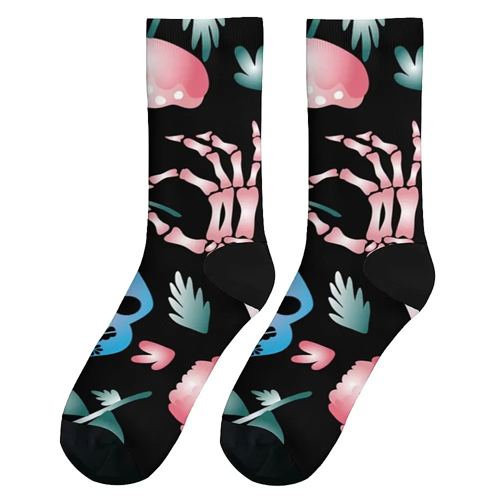 Meias de tubo médio versáteis com estampa de esqueleto, elegantes e fofas, estilo versátil, respiráveis e quentes, presente perfeito