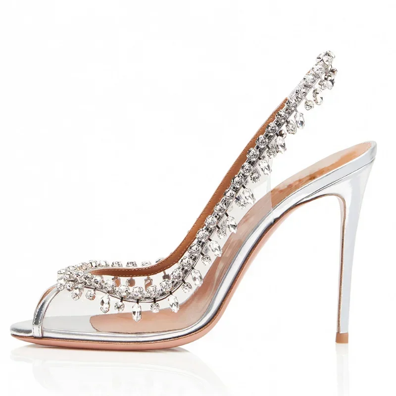 

Women's Sandals Spring/Summer New Fashion Banquet High Heel Crystal Rhinestone Chain Shallow Mouth Slim Heel Fish Mouth Shoes