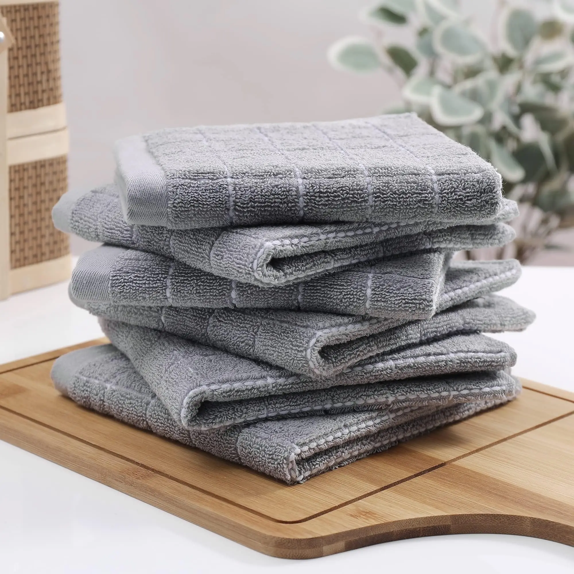 Homaxy Home Cotton Terry Kitchen Towels 100% Cotton Kitchen Towels Checkered Designed Super Soft Absorbent Dish Towels 8 Pack