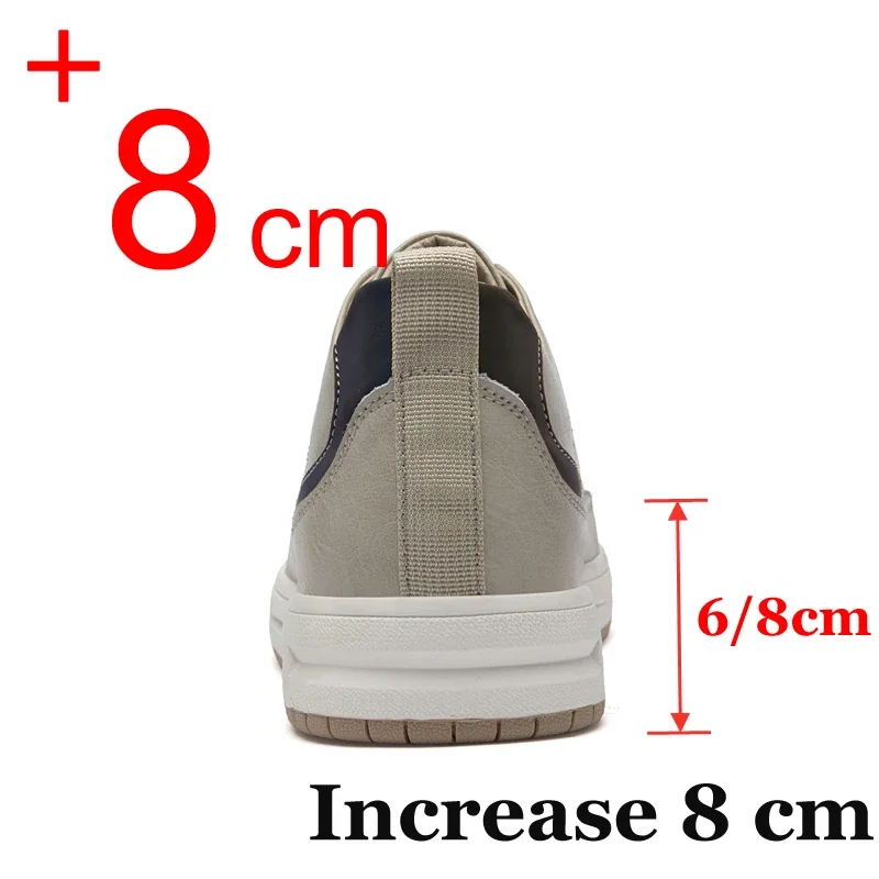 Leather Heightening Shoes for Men Insole 6cm 8cm Heels Casual Lift Height Shoes Man New Men Sneakers Elevator Shoes Comfortable