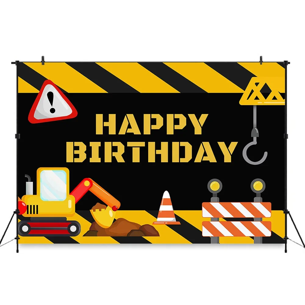 Construction Boy Birthday Excavator Birthday Banner Photography Background Toy Truck Child Kids Photostudio Props Poly Backdrop