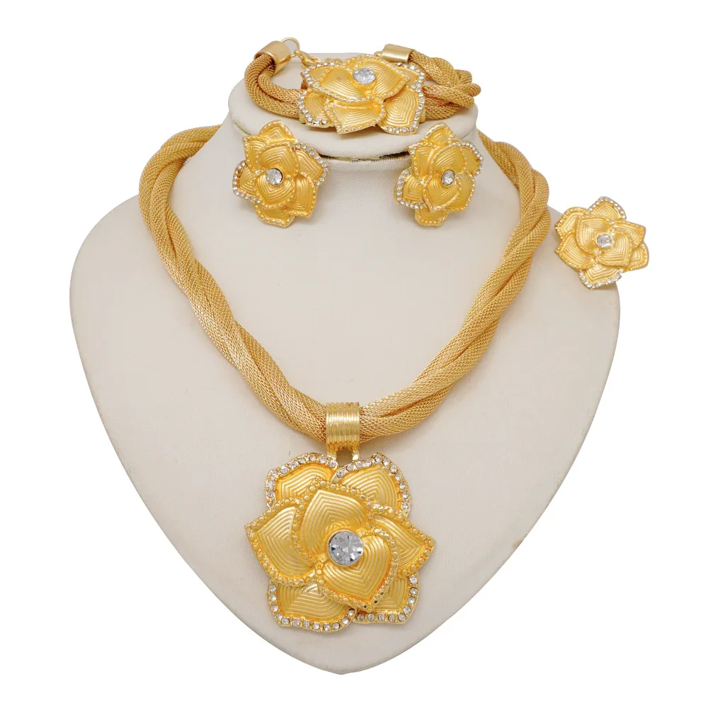 Women Dinner Party Jewelry Set Necklace Earrings Bracelet Ring Elegant Evening Costume Accessory Suit