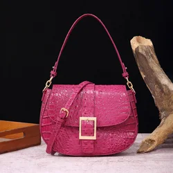 Luxury Fashion Genuine Leather Women's Handbags 2024 New in Crocodile Pattern Shoulder Messenger Bag Small Portable Saddle Bags