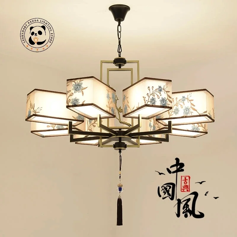 moderno decorar lustre tecido arte bordado estilo chines fonte de luz led villa hall do hotel quarto iluminacao decorativa 01