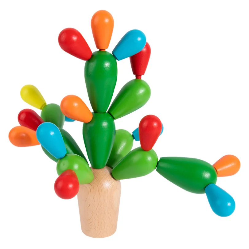 Kreative Kaktus-Bausteine aus Holz für Kinder – pädagogisches Frühlern-Kaktusspielzeug für logisches Denktraining