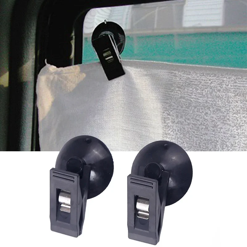 

1 Pair Car Interior Window Clip Mount Black Suction Cap Clip Plastic Sucker Removable Holder For Sunshade Curtain Towel Ticket