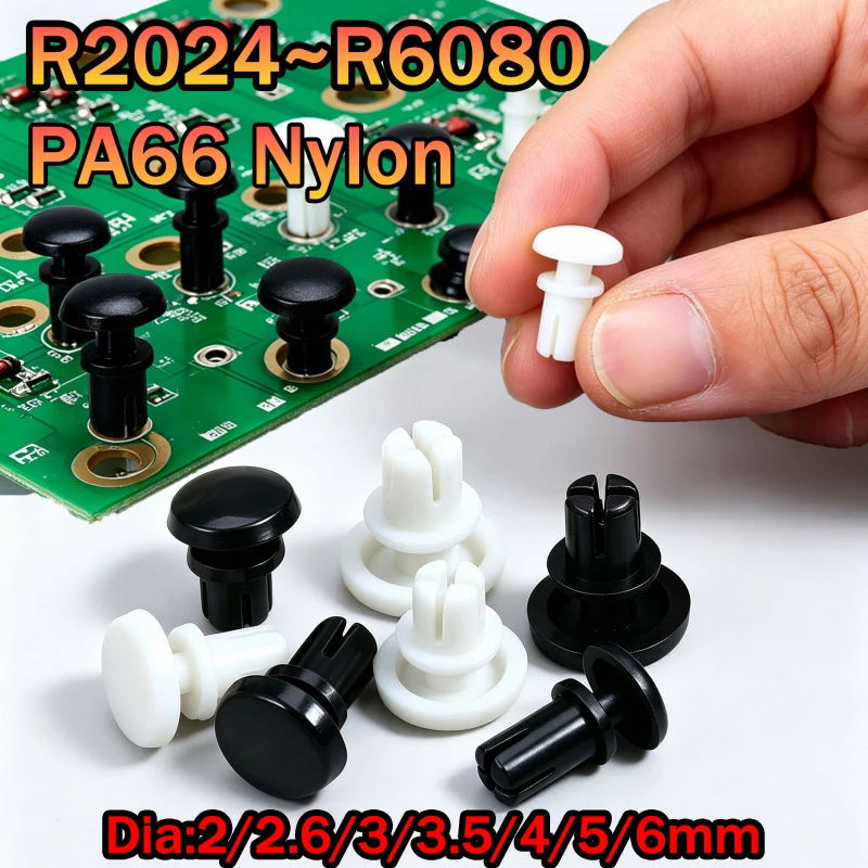100pcs R Type Nylon Rivet R2024-R6080 White/Black Clip PC Board Fastener Push-type Rivets Plastic Expansion R-Type Rivets