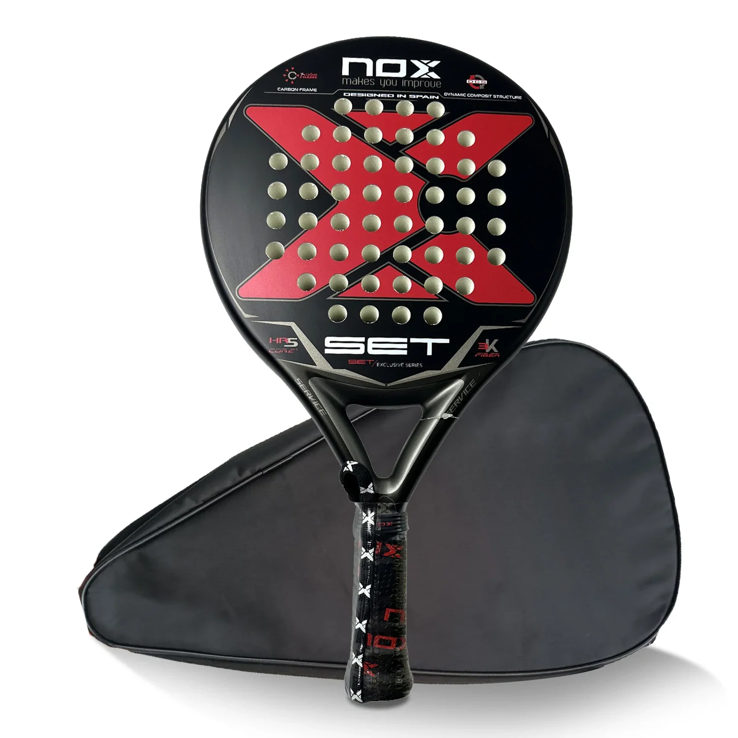 NOX Padel Racket Carbon Fiber Surface with EVA Memory Flex Foam Core Lightweight Padel Racquet With Bag