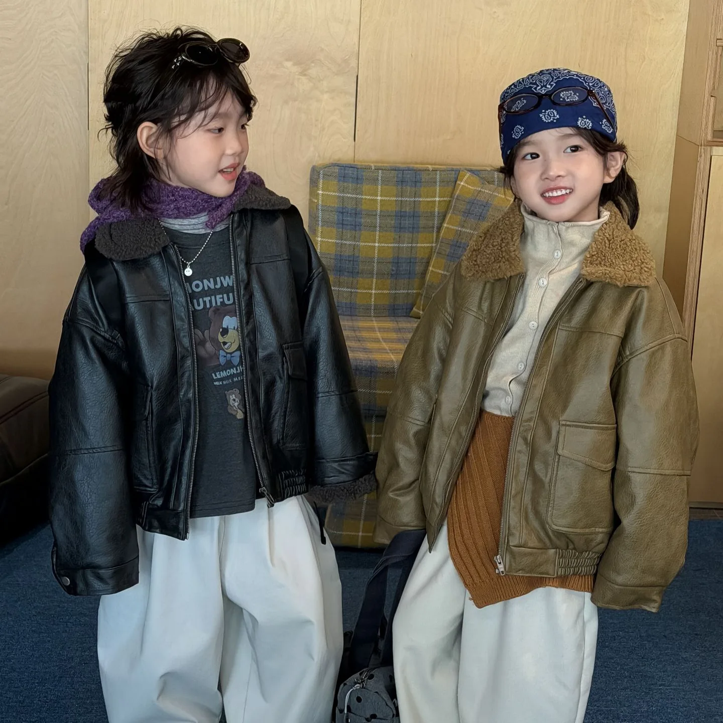 

Children's Clothing Boys' Leather Jacket 2025 Winter New Korean Version Fur Collar Children's Thick Leather Jacket for Warmth