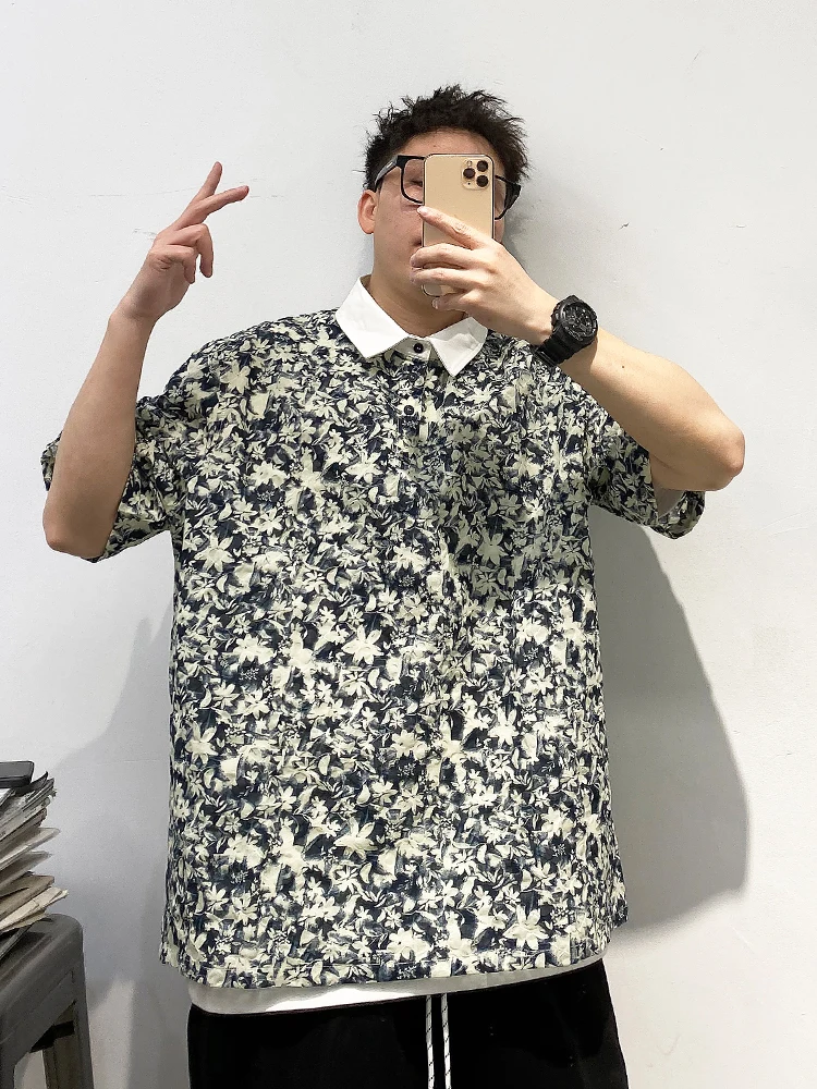 

Chen Fubo American Retro Floral Print Ne ort Sve T-irt Men Summer Casual Loose Fit Pure Cotton Tee irt