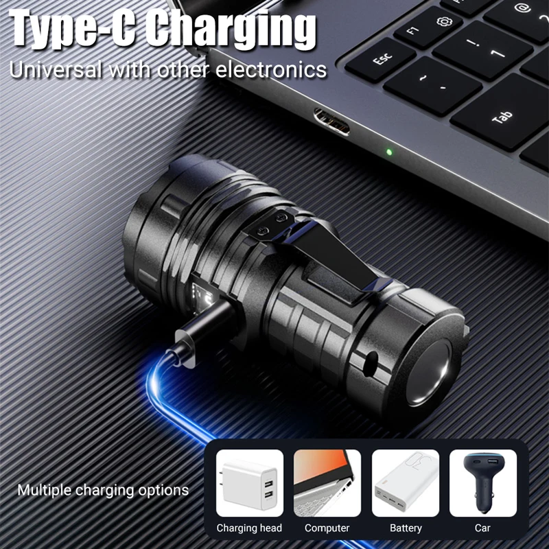 New Multifunctional Portable Mini Strong Light Flashlight With Power Display And Magnetic Attraction Led  Rechargeable