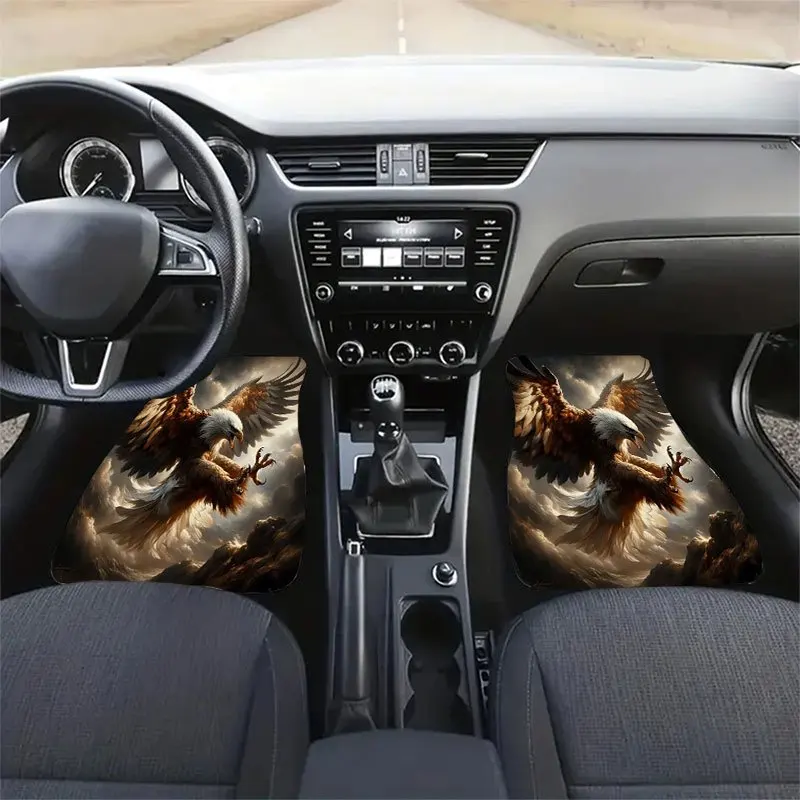 4pcs Eagle Soaring Pattern Car Floor Mat Set | Universal Anti-Slip Crystal Velvet Material, Enhances Interior Space Beauty, Easy