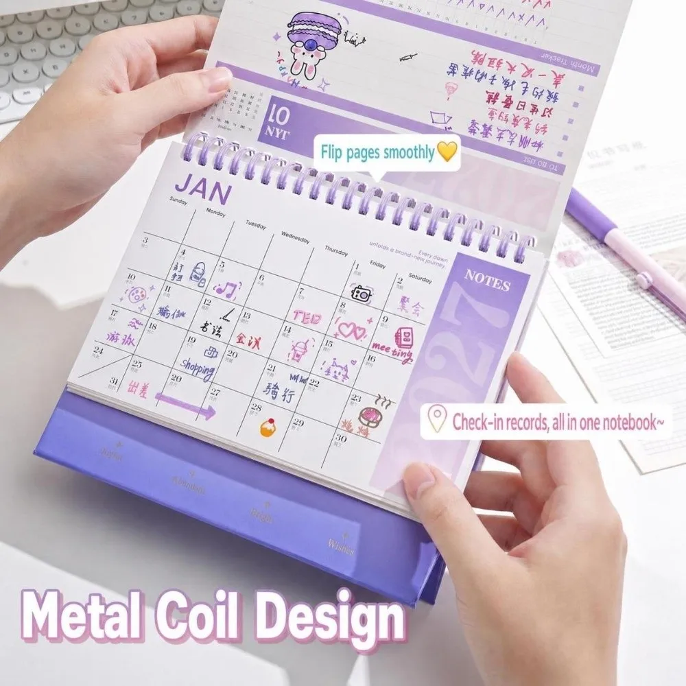 1Pc Portable Gradient Color 2027 Desk Calendar Standing Flip Design Monthly Planner Calendar Standing Desktop Calendar Student