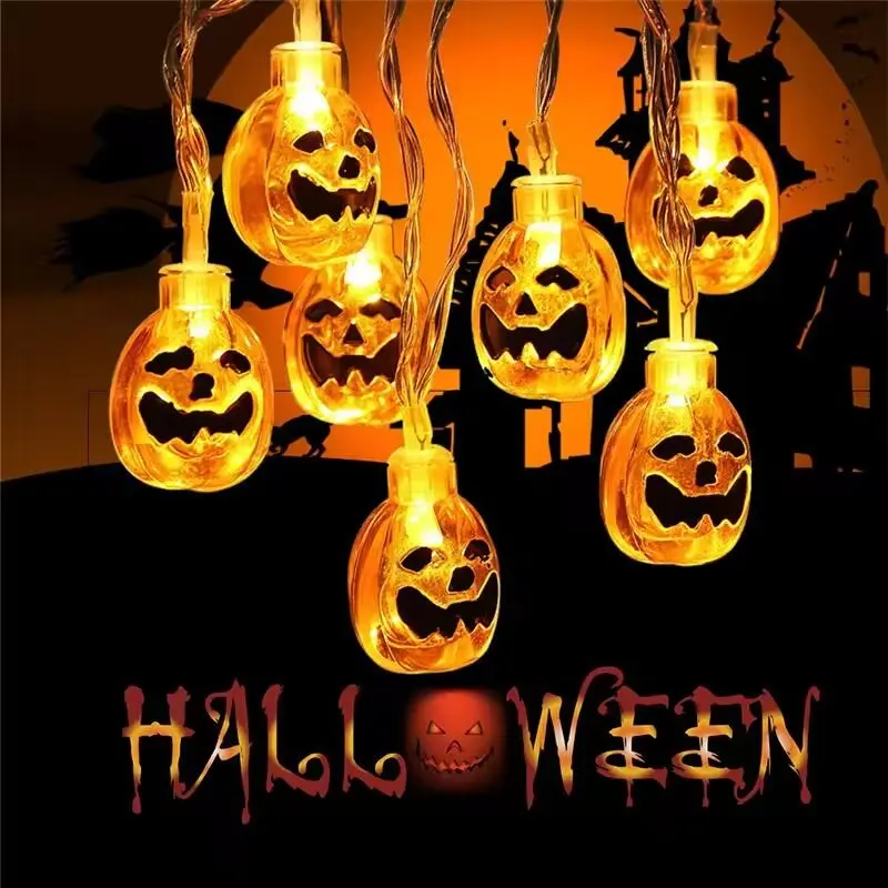 Halloween Pumpkin String Light Battery Operated LED Decoration Lamp Horror Atmosphere Light For Festival Party Bar&Haunted House