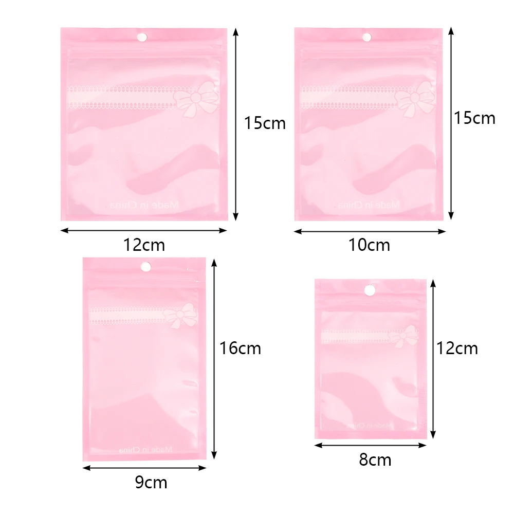 20pcs/bag Resealable Zipper Bags Cute Pink Bow Self Sealing Bags For Candy Cookies Packaging Bags Jewelry Ornament Beads Storage