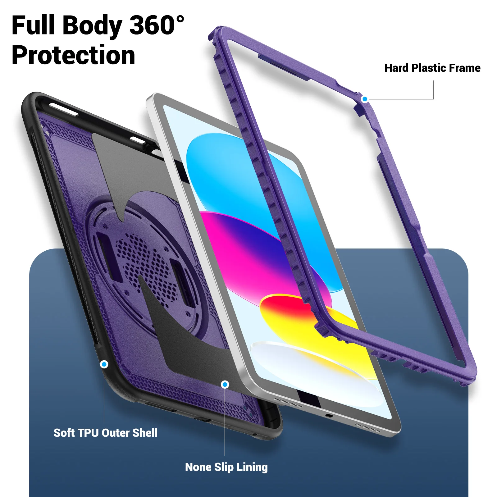 Stand Hybrid Case For iPad A16 2025 11th 10.9 2022 10th 10.2 2019 2020 2021 7th 8th 9th Gen Air 3 Pro 10.5 360 Rotating Cover